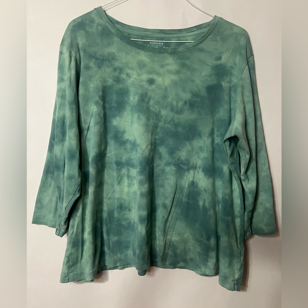 Sonoma Life + Style Teal Tie-Dye Long Sleeve Shirt Plus Size 2X